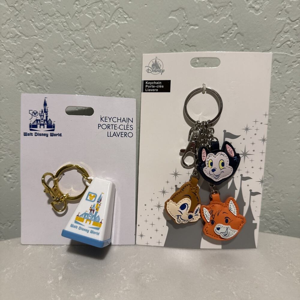 Disney Parks Keychain Set Critters Figaro Chip Tod & 50th Anniversary Viewfinder